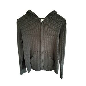 Gap Stretch Womens Black Cable Knit Full Zip Hoodie Sweater Large Cotton Blend